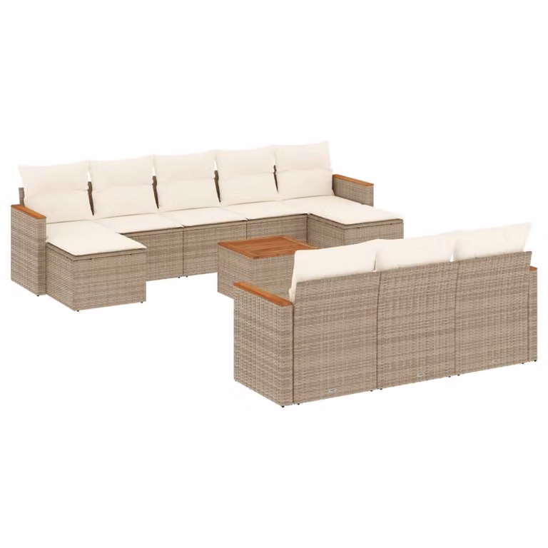 Set Divani da Giardino 11 pz con Cuscini Beige in Polyrattan