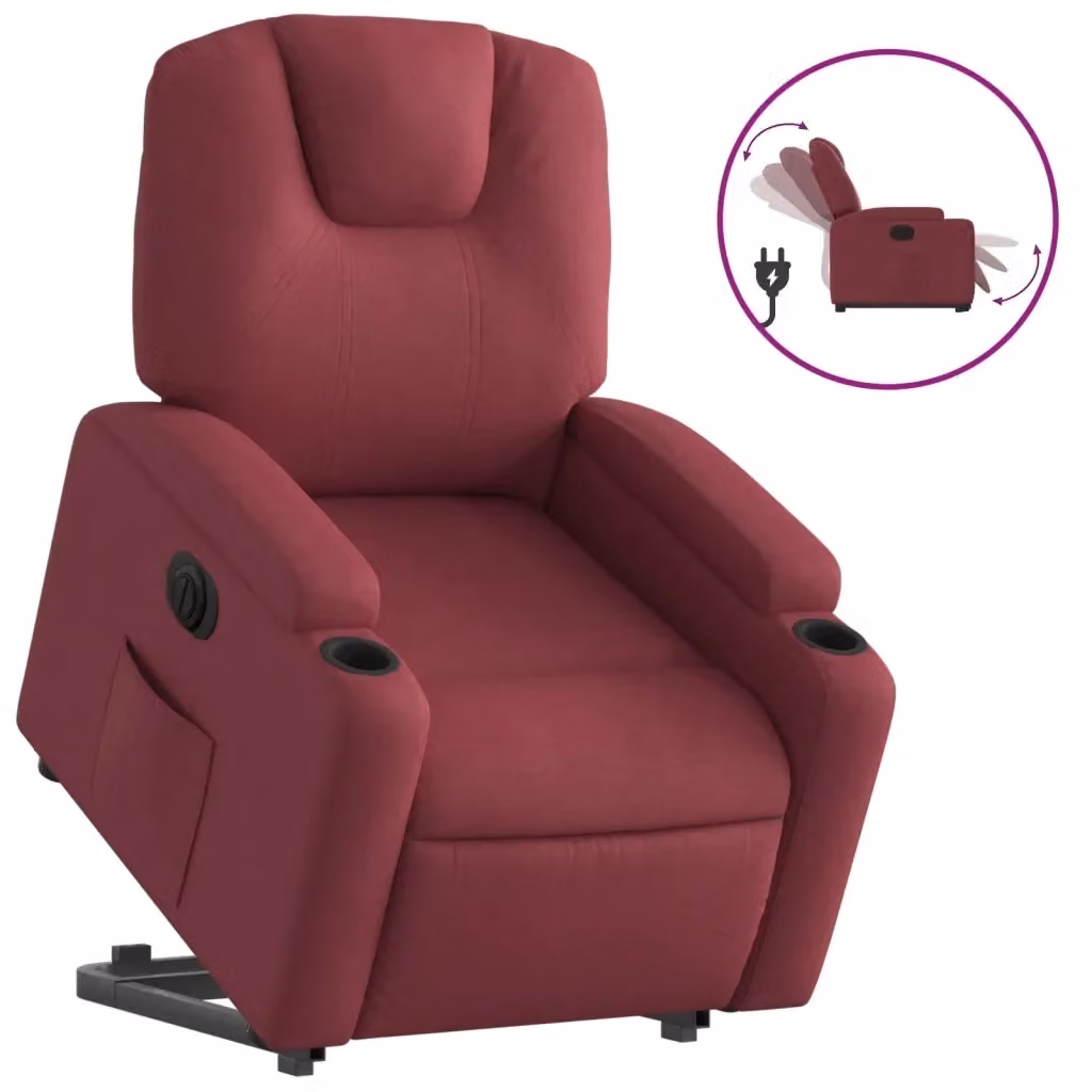 Poltrona Alzapersona Reclinabile Elettrica vidaXL in Tessuto Rosso con Braccioli e Funzione Auto-Return – 2