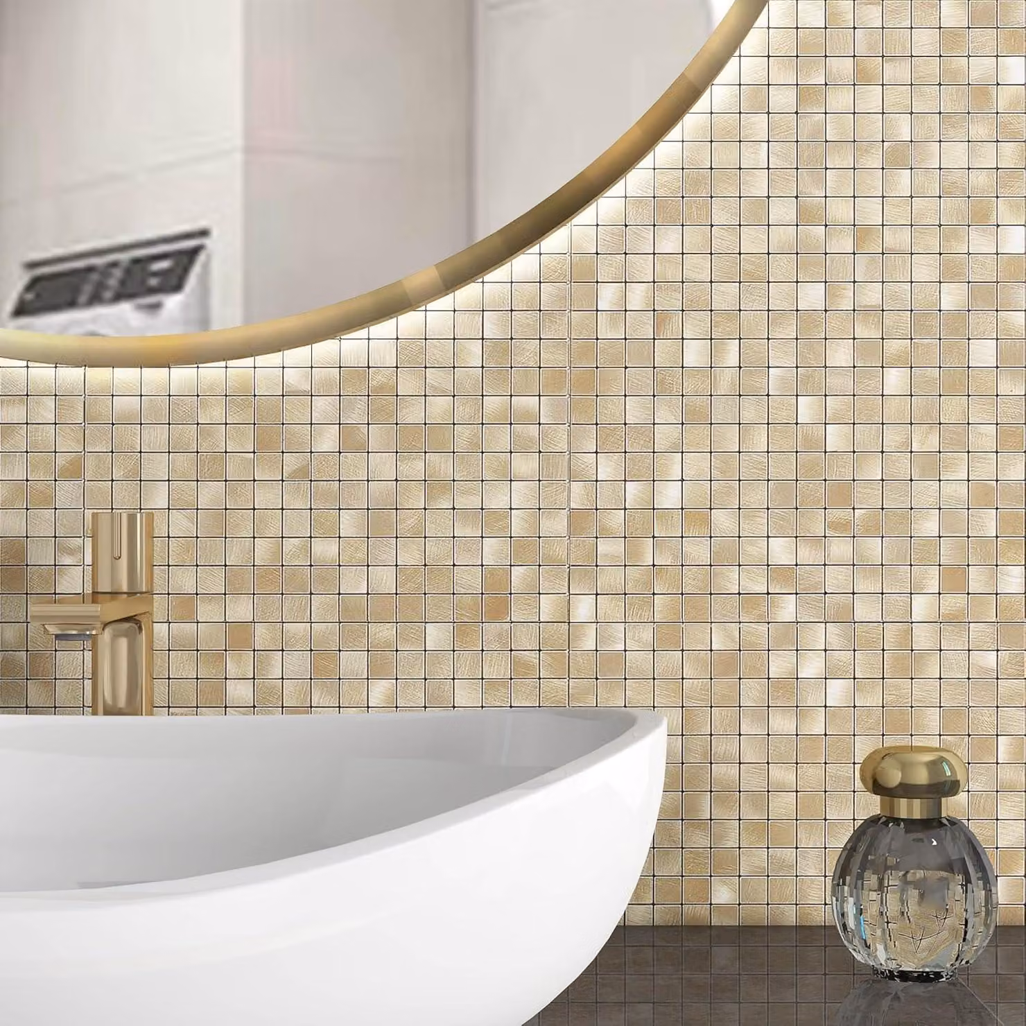 Piastrelle adesive 3D da parete per bagno e cucina - Piastrelle adesive dorate (10 fogli)