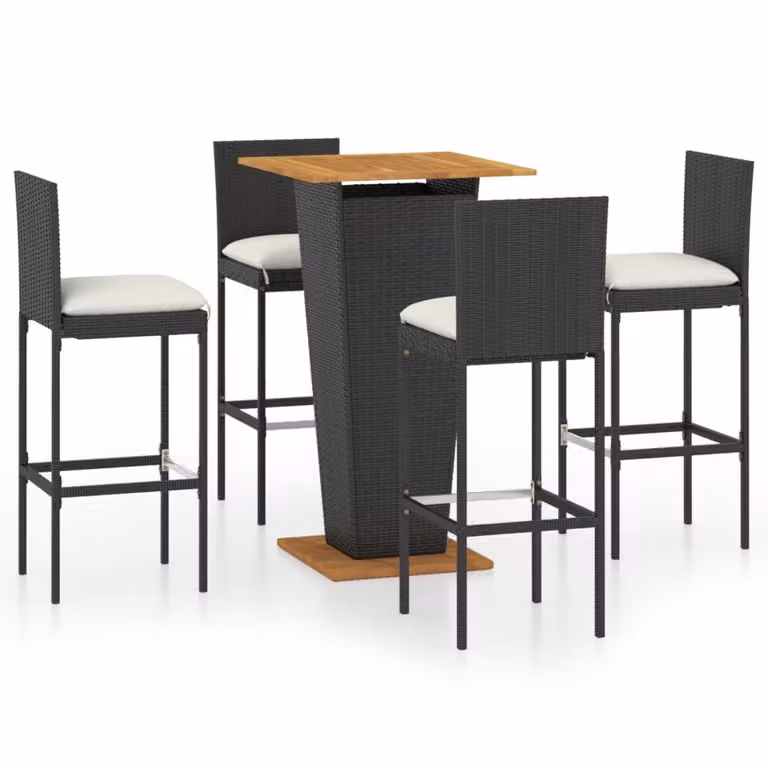 Set da Bar da Giardino 5 pz con Cuscini in Polyrattan Nero