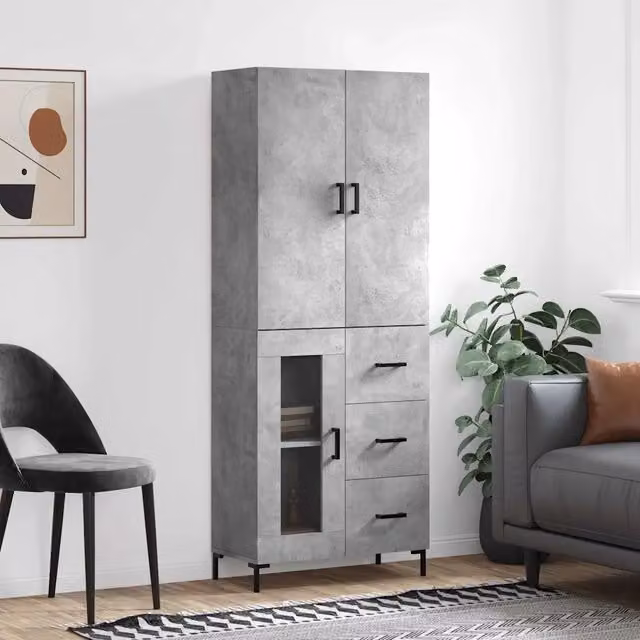 Credenza-Buffet-Armadio da cucina Grigio Cemento 69,5x34x180 cm in Legno Multistrato 809395