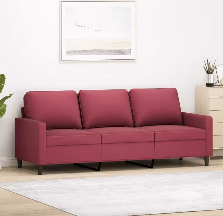 Divano esclusivo, 3 posti, color vino, 180 cm, in velluto