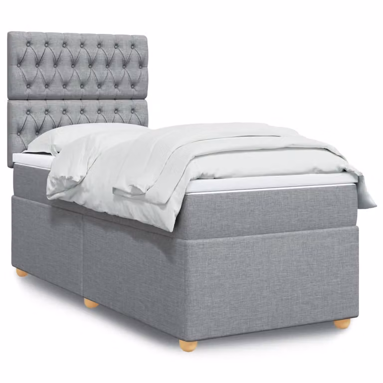 vidaXL Giroletto a Molle Ibrido con Materasso in Tessuto Grigio Chiaro e Bianco, L/P/H: 100 x 200 cm