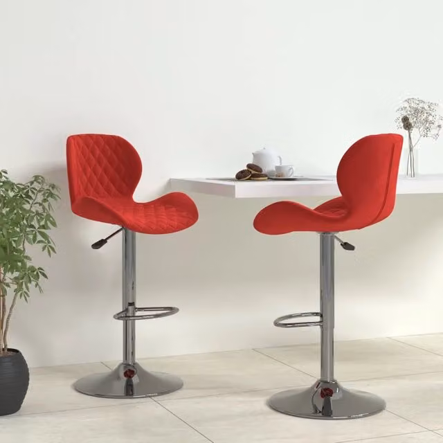 Set di 2 sgabelli da bar vidaXL in velluto rosso con base girevole a 360 gradi