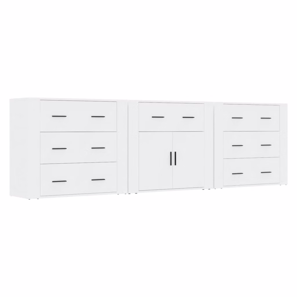 Credenze 3 pz Bianco in Legno Multistrato