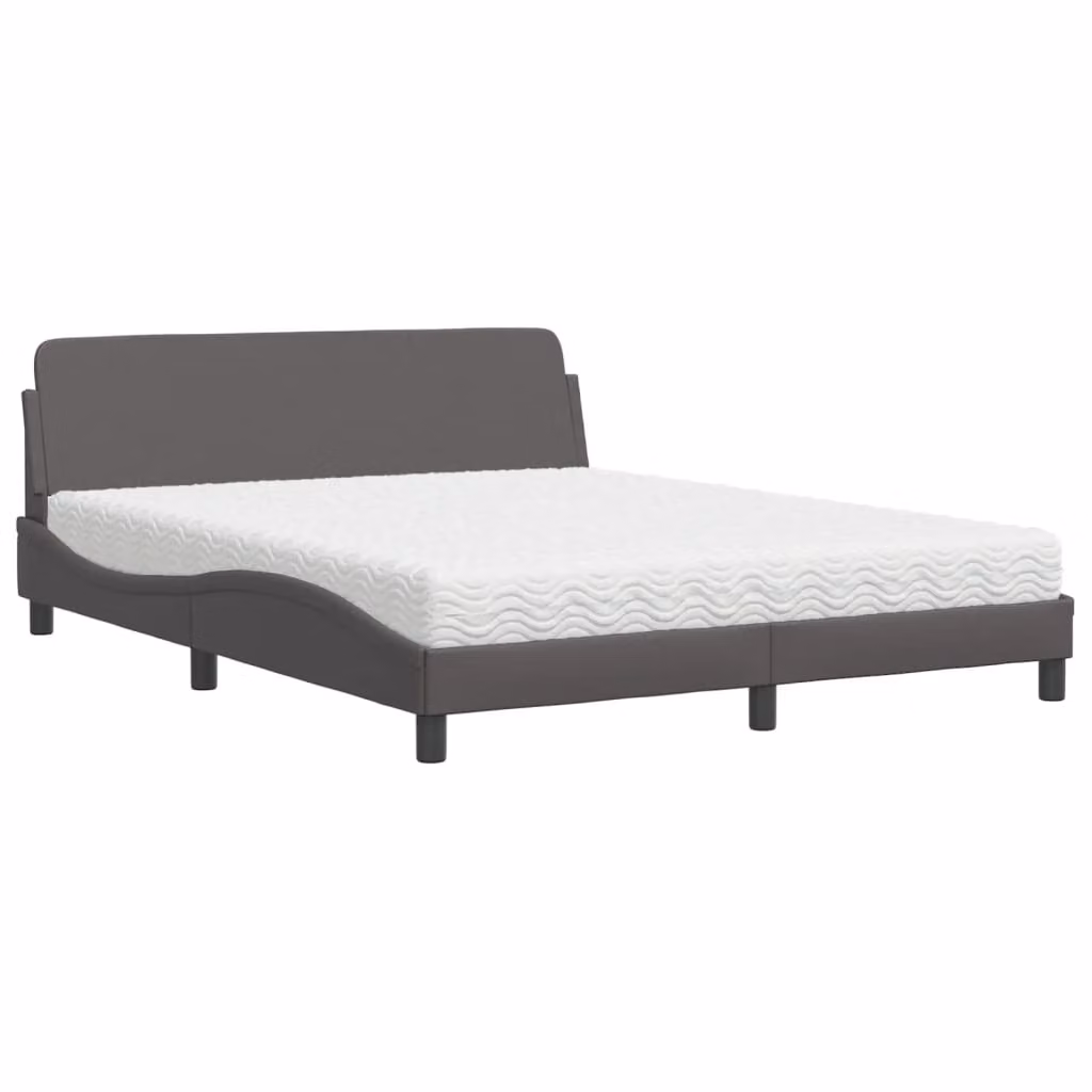 Letto con Materasso Dover Grigio 160x200 cm in Pelle finta