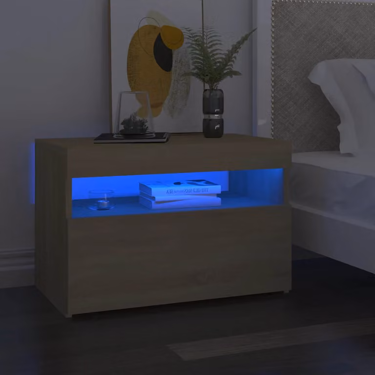 Comodino moderno vidaXL con luci LED in legno multistrato color marrone L: 60 cm, P: 35 cm, H: 40 cm