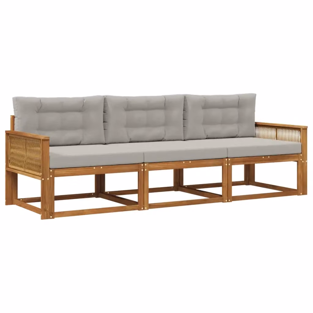 Set di divani da esterno 3 posti vidaXL in legno di acacia con cuscini, marrone e grigio – 2