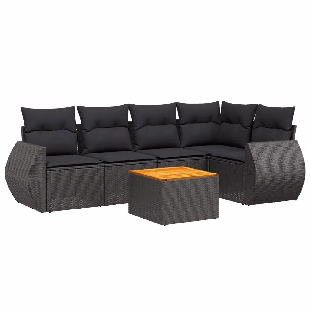 Set Divano da Giardino vidaXL 6 pz a Forma a L con Cuscini Nero in Polyrattan e Telaio in Metallo – 2