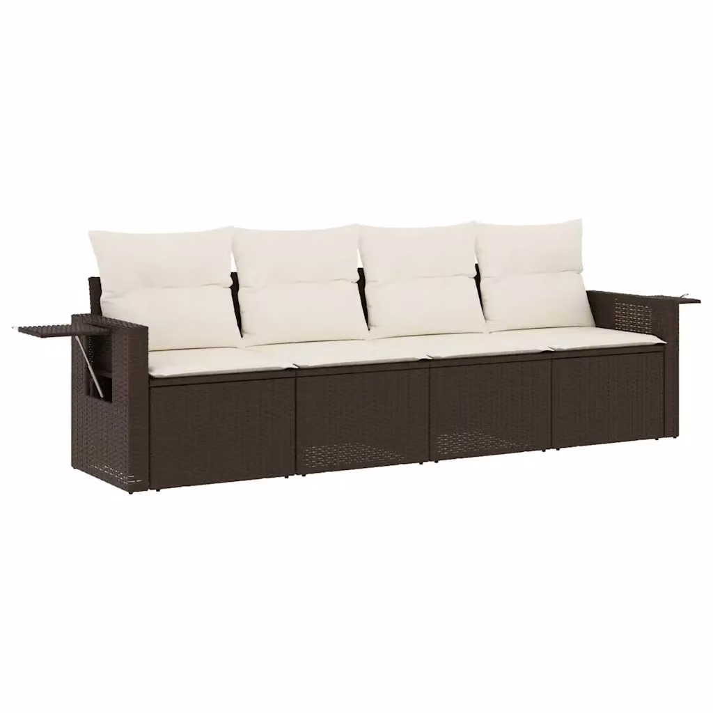 vidaXL Set Divano da Giardino 4 pz in Polyrattan Marrone con Cuscini e Tavolino – 2