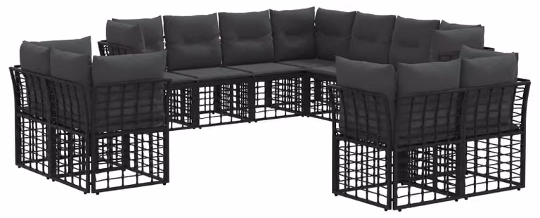 Set di divani da esterno Nero e Grigio scuro Poliestere