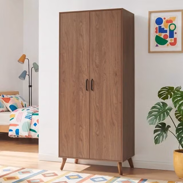 Armadio Guardaroba Norg en.casa con 2 Ante e 4 Scomparti, Effetto Noce, H: 191 cm, L: 80 cm, P: 52 cm – 1