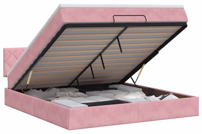Divano poltrona ottomano con materasso e poggiatesta, colore rosa, 140 x 200 cm, rivestito in velluto