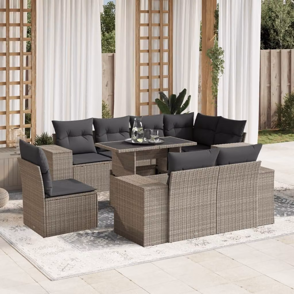 Maison Exclusive - Set Divano da Giardino 9pz con Cuscini Grigio Chiaro Polyrattan
