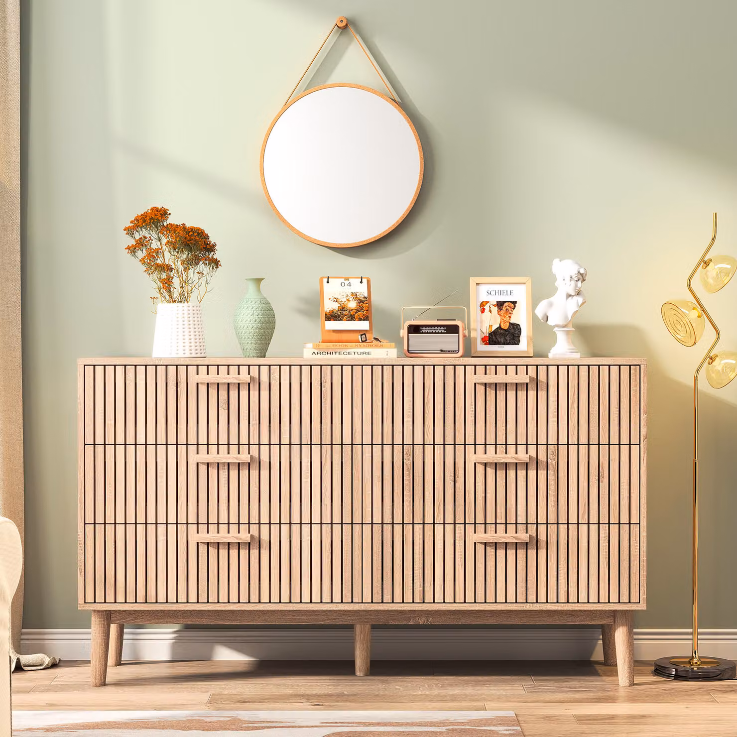 Cassettiera ProximaX con 6 cassetti, lunghezza 100 cm, motivo vimini e colore legno