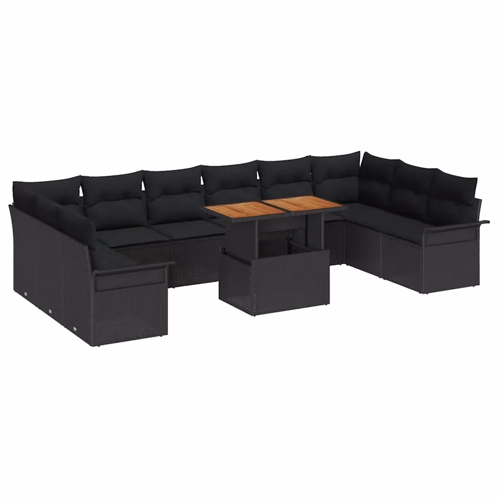 Set Divano da Giardino a L con Tavolino vidaXL, 9 Pezzi in Rattan e Metallo Nero con Cuscini Inclusi – 2