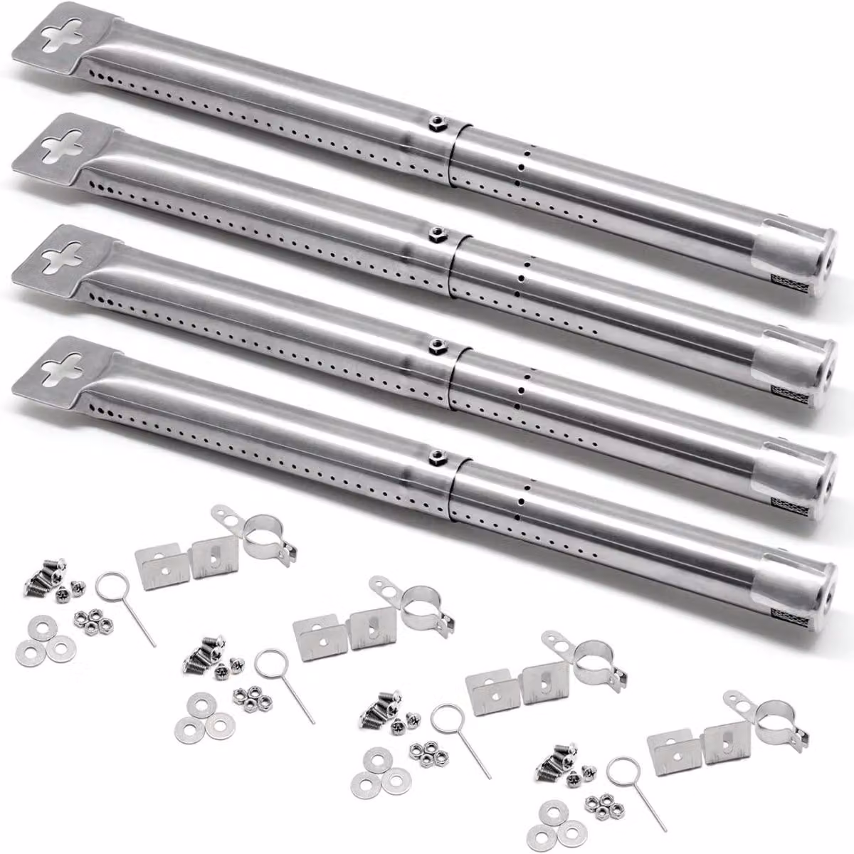 INF Set da 4 Piastre di Calore Regolabili in Acciaio Inossidabile, Argento - Universale da 12 inch a 17.5 inch, compatibile con Weber, Dyna Glo, Nexgrill, Brinkmann e Master Forge