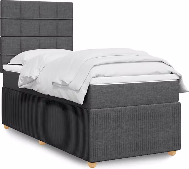 Letto Ibrido vidaXL con Giroletto a Molle e Materasso in Tessuto Grigio e Bianco L/P: 80 x 200 cm