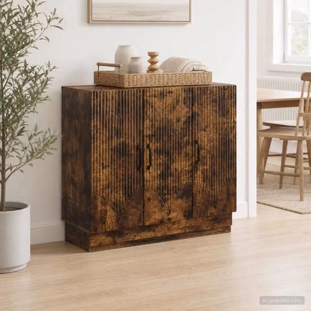Credenza moderna vidaXL in legno MDF color marrone, L 89 cm x P 34,5 cm x H 77 cm – 1