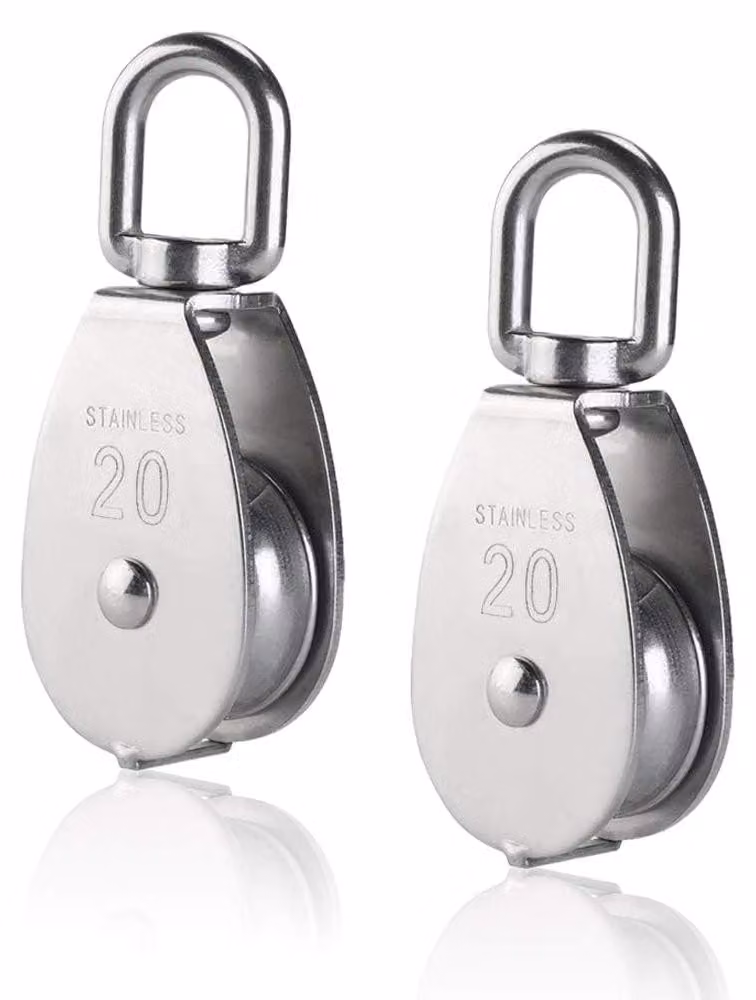 Set di 2 carrucole, diametro 20 mm, acciaio inossidabile, filettatura M20, capacità di carico 75 kg