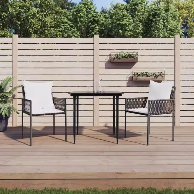 Set da pranzo da giardino moderno vidaXL in polyrattan con tavolo in vetro e cuscini disponibile in marrone, nero o bianco – 1