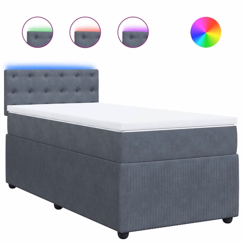 Giroletto a Molle con Materasso Grigio Scuro 90x190 cm Velluto