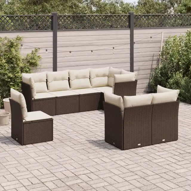 Set Divani da Giardino 8 pz con Cuscini Marrone in Polyrattan 3217933
