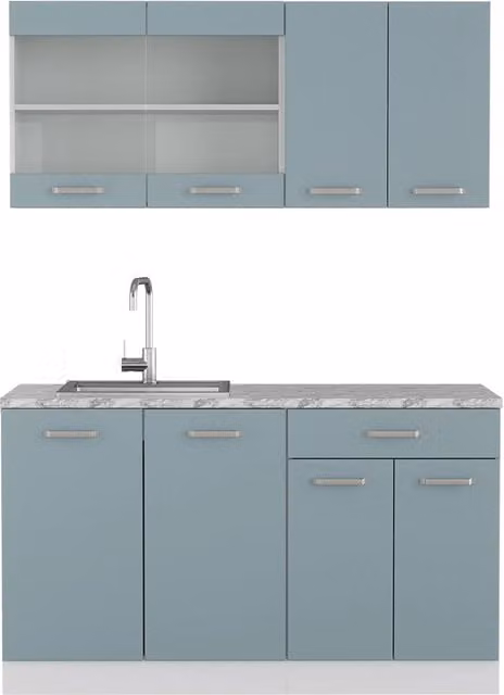 Cucina monoblocco R-Line Grigio-blu/Bianco 140 cm, PL Marmo Vicco