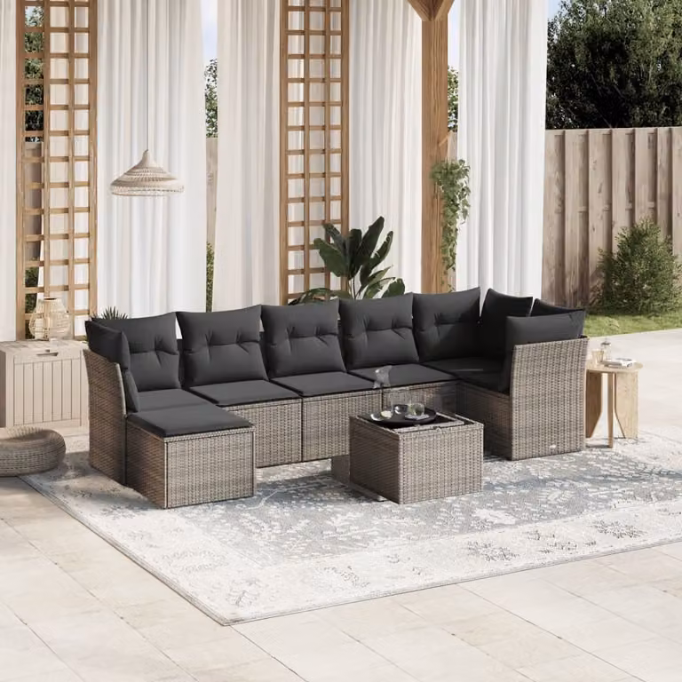 Maison Exclusive - Set Divano da Giardino 8pz con Cuscini Grigio Chiaro Polyrattan