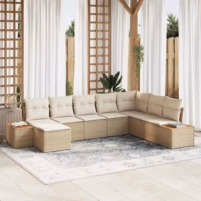 Set Divano da Giardino 8 pz Beige Poly Rattan 3348147