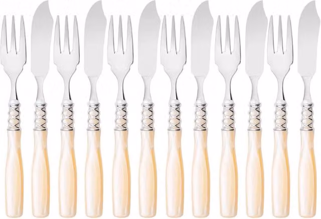 Set di 12 pezzi Pesce Arianna Casa Bugatti, Argento e Bianco, in Acciaio Inox e Acrilico