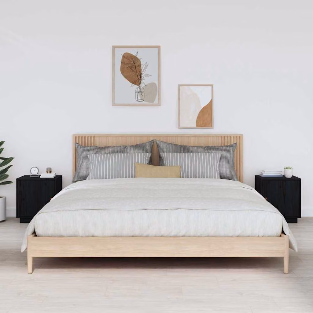 Set di 2 comodini vidaXL in legno massello di pino nero opaco L/P/H: 40 x 34 x 45 cm