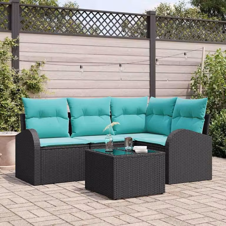 Maison Exclusive - Set da giardino composto da 5 pezzi. Divano e poltrone in rattan sintetico, colore nero e turchese