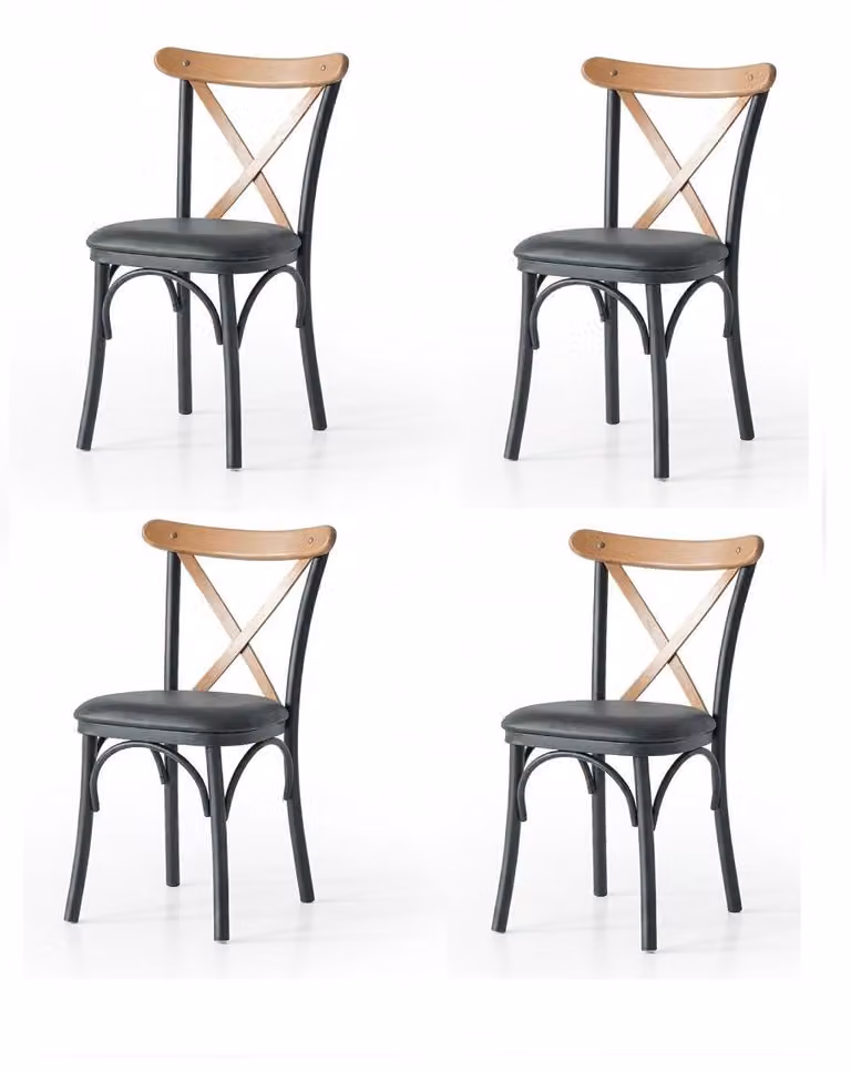 Set di 4 sedie, design moderno, confortevoli, nere, imbottite, realizzate in legno