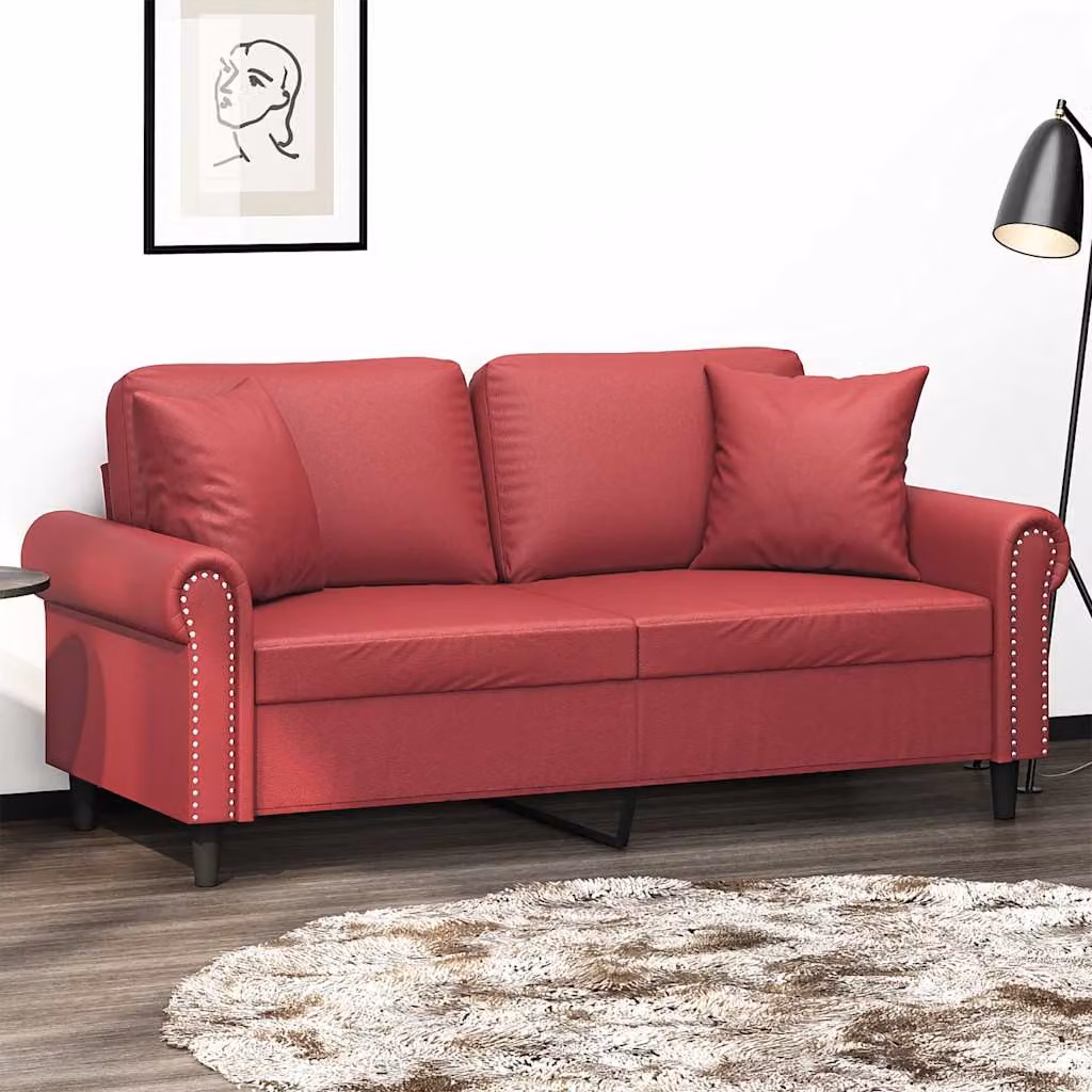 vidaXL Divano a 2 Posti Moderno in Similpelle Rosso con Cuscini e Struttura in Metallo