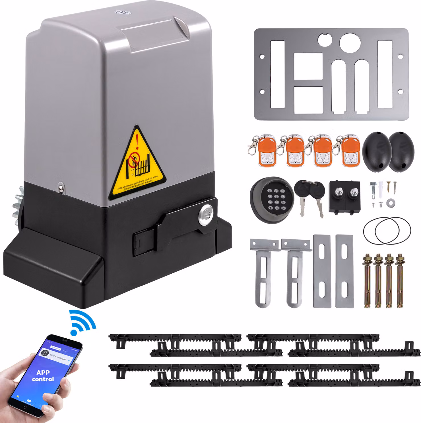 Apriporta scorrevole SucceBuy, 1800 kg, 4 m, 4 telecomandi e controllo APP, set completo