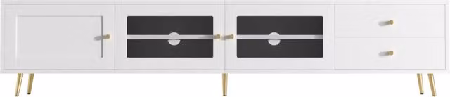 Mobile TV bianco moderno con 2 cassetti, 2 ante in vetro e 1 anta, 170×40×43 cm