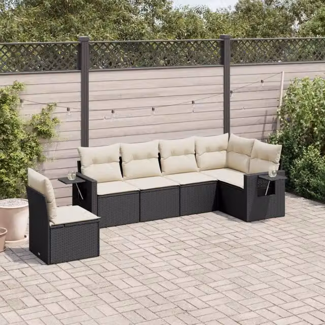 Set Divano da Giardino 6 pz con Cuscini-Sofa da Giardino-Divanetto da esterno Nero in Polyrattan 713251
