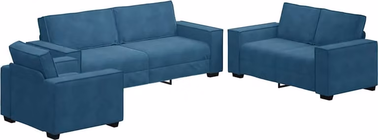 Set di Divani 3 pz con Cuscini Blu in Velluto