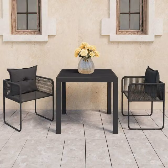 Set da Pranzo da Giardino 3 pz in Rattan PVC Nero 3060100