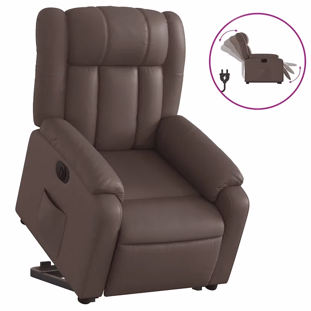 vidaXL Poltrona Alzapersona Reclinabile Marrone in Similpelle con Assistenza Elettrica – 2