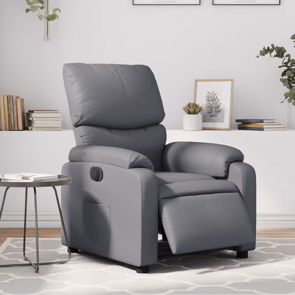 Poltrona Reclinabile Elettrica vidaXL in Similpelle Grigia con Braccioli e Design Moderno – 1