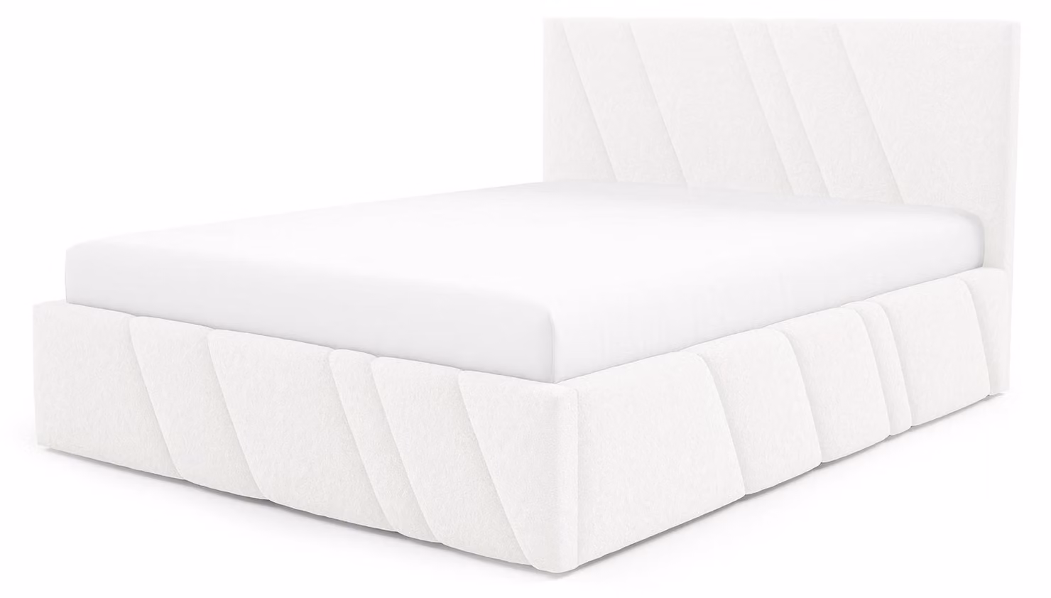 Letto imbottito con contenitore integrato, modello Raiz, finitura "Morgennebel", dimensioni 140 x 200 cm