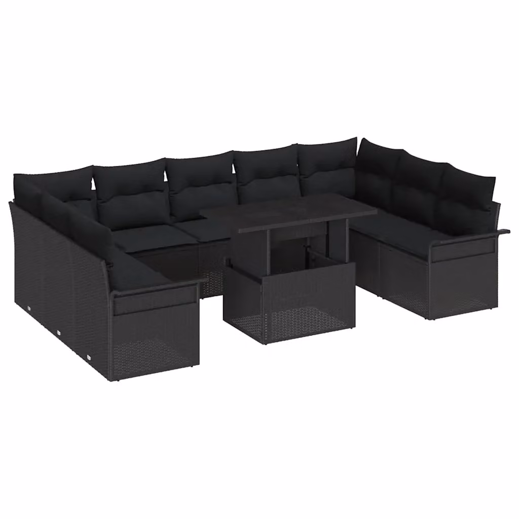Set Divano da Giardino Moderno vidaXL in Polyrattan Nero con 10 Pezzi – 2