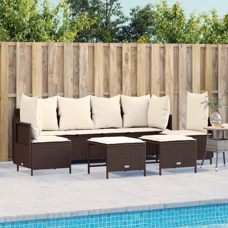 vidaXL Set Divano da Giardino 5 pz in Polyrattan Marrone con Cuscini e Ottoman