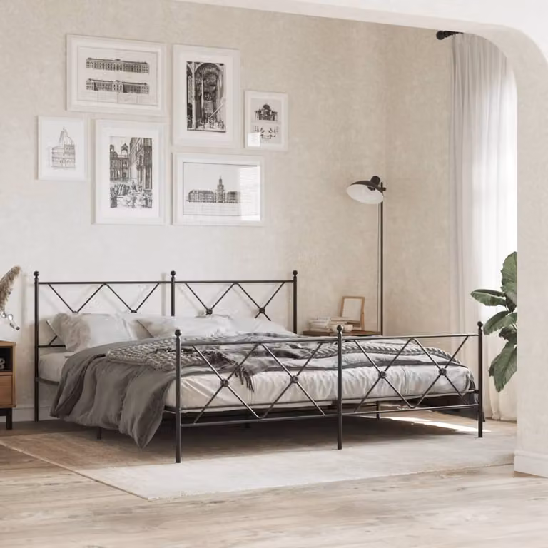vidaXL Giroletto con Testiera e Pediera in Metallo Nero L: 187 cm, P: 90,5 cm, H: 219 cm