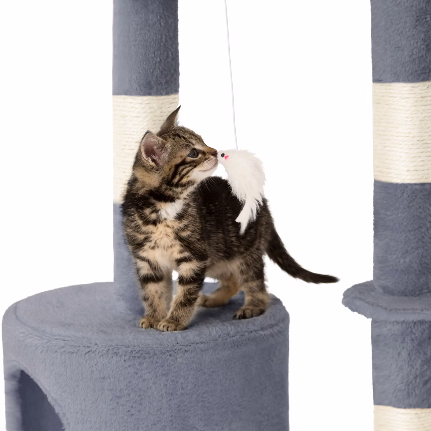 Albero tiragraffi Dominik TecTake GmbH grigio con groviglio in sisal, cave e giocattoli integrati – 2