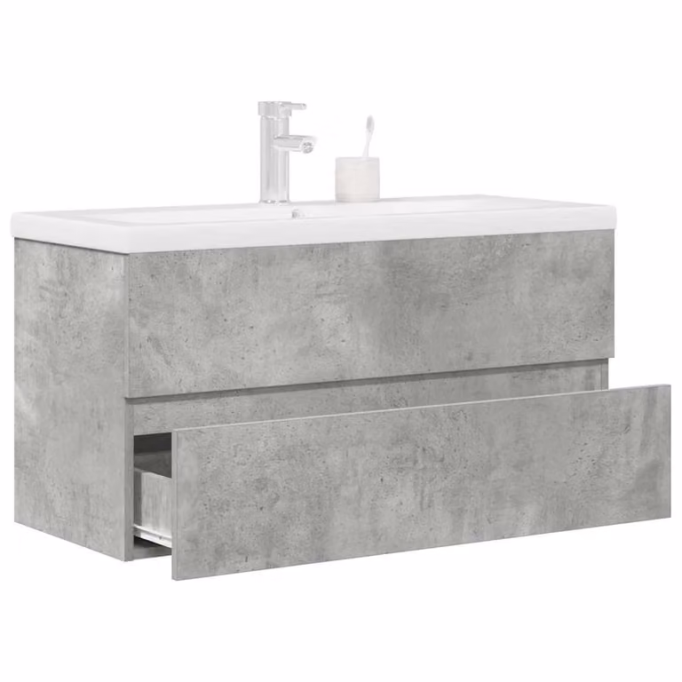 Set di mobili da bagno vidaXL composto da 2 pezzi in legno multistrato, colore grigio e bianco, con mobile lavabo e pensile moderno da appendere alla parete
