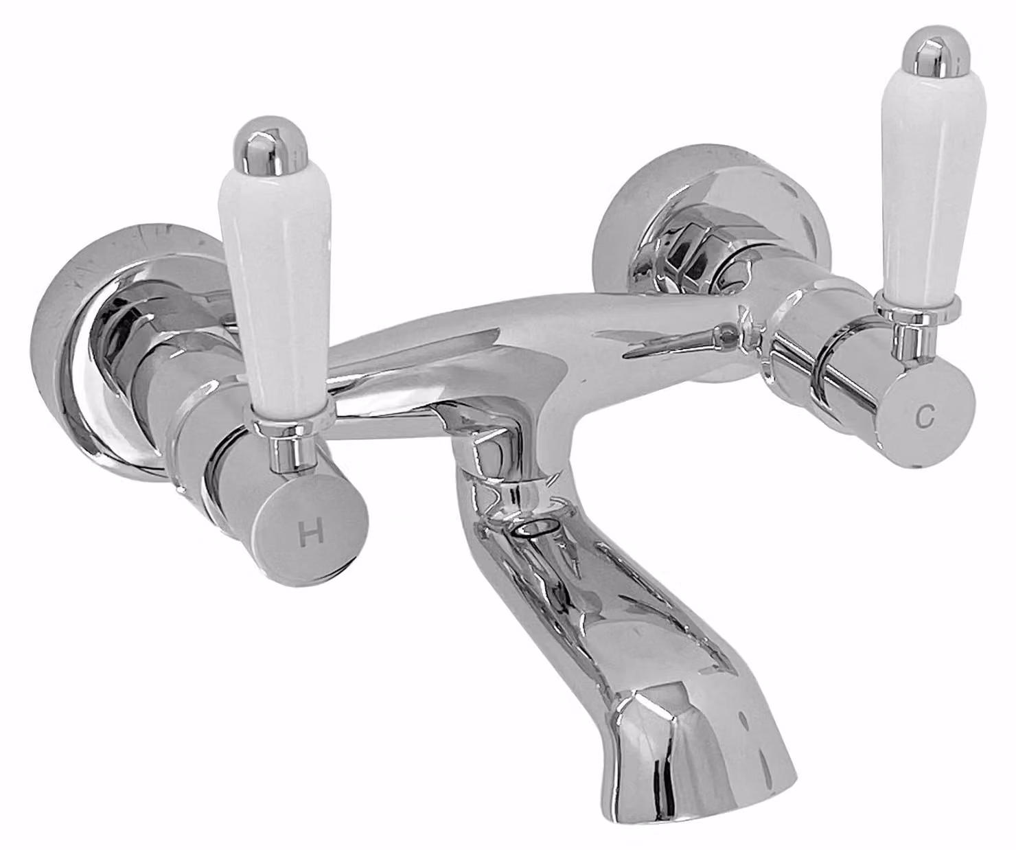 Miscelatore monocomando da parete per bagno, cromo, con manopole in Vetroceramica bianca, 2 manopole