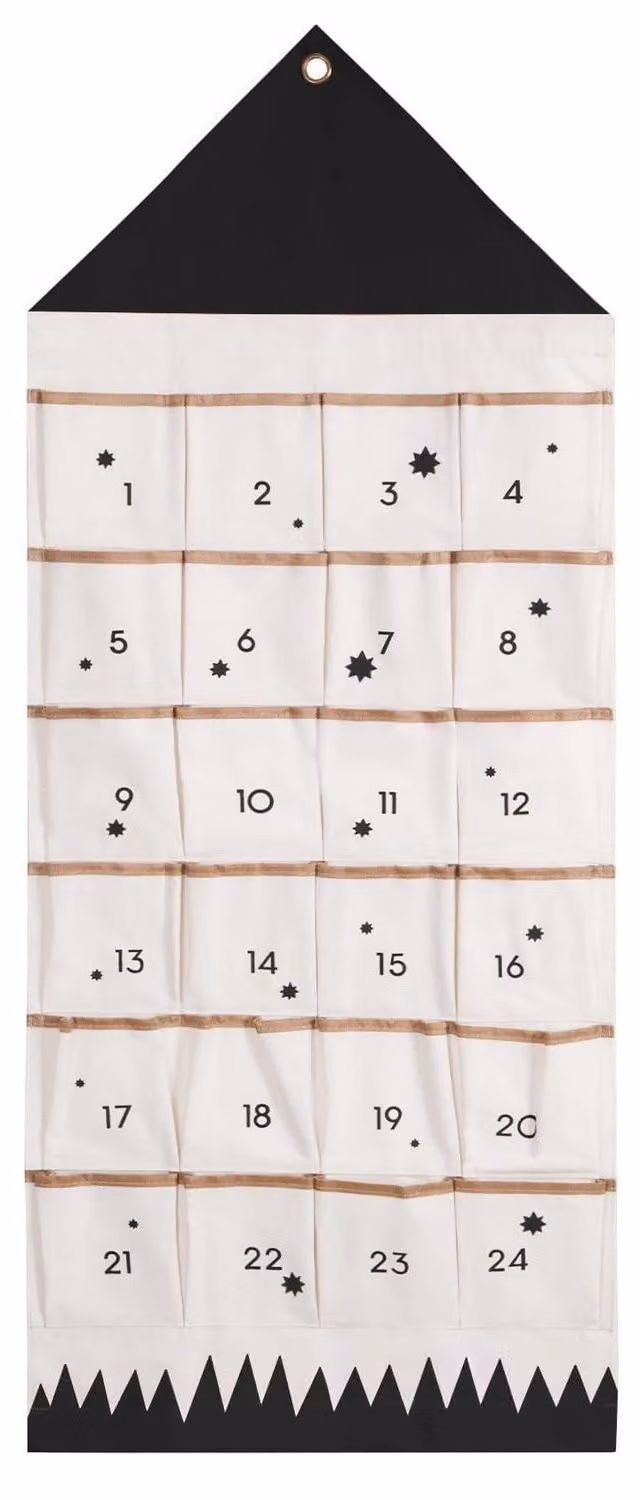 Calendario dell'Avvento in tessuto, con 24 tasche, riutilizzabile, colore nero, dimensioni 118x48 cm